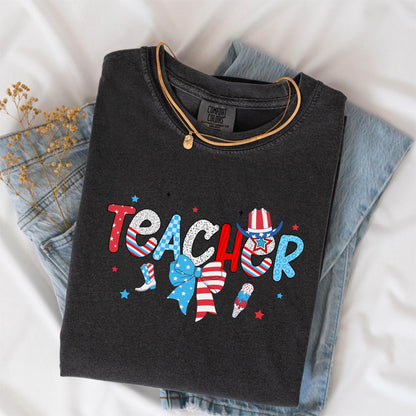 American Teacher Shirt, 4th of July USA Flag Teacher Tee, Patriotic Teachers Shirt, Fourth of July Shirt, Red White Blue School Shirt