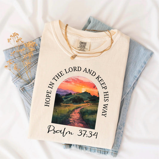 Hope in the Lord Shirt, Trendy Christian Tee, Floral Bible Verse Shirt, Psalm 37:34 Tee, Gift for Her