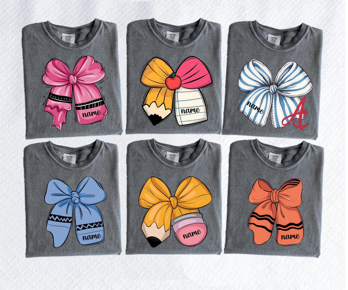 Custom Teacher Bow Shirt with Name, Back to School Tee, Teacher Appreciation Gift, Personalized School Shirt, Gift for Teachers & Educators