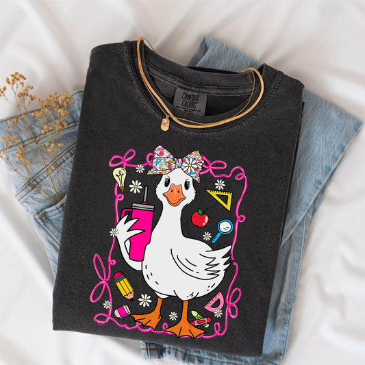 Silly Teacher Goose Shirt, Preppy Coquette Teacher Tee, Funny Back to School Shirt, New Elementary Teacher Shirt