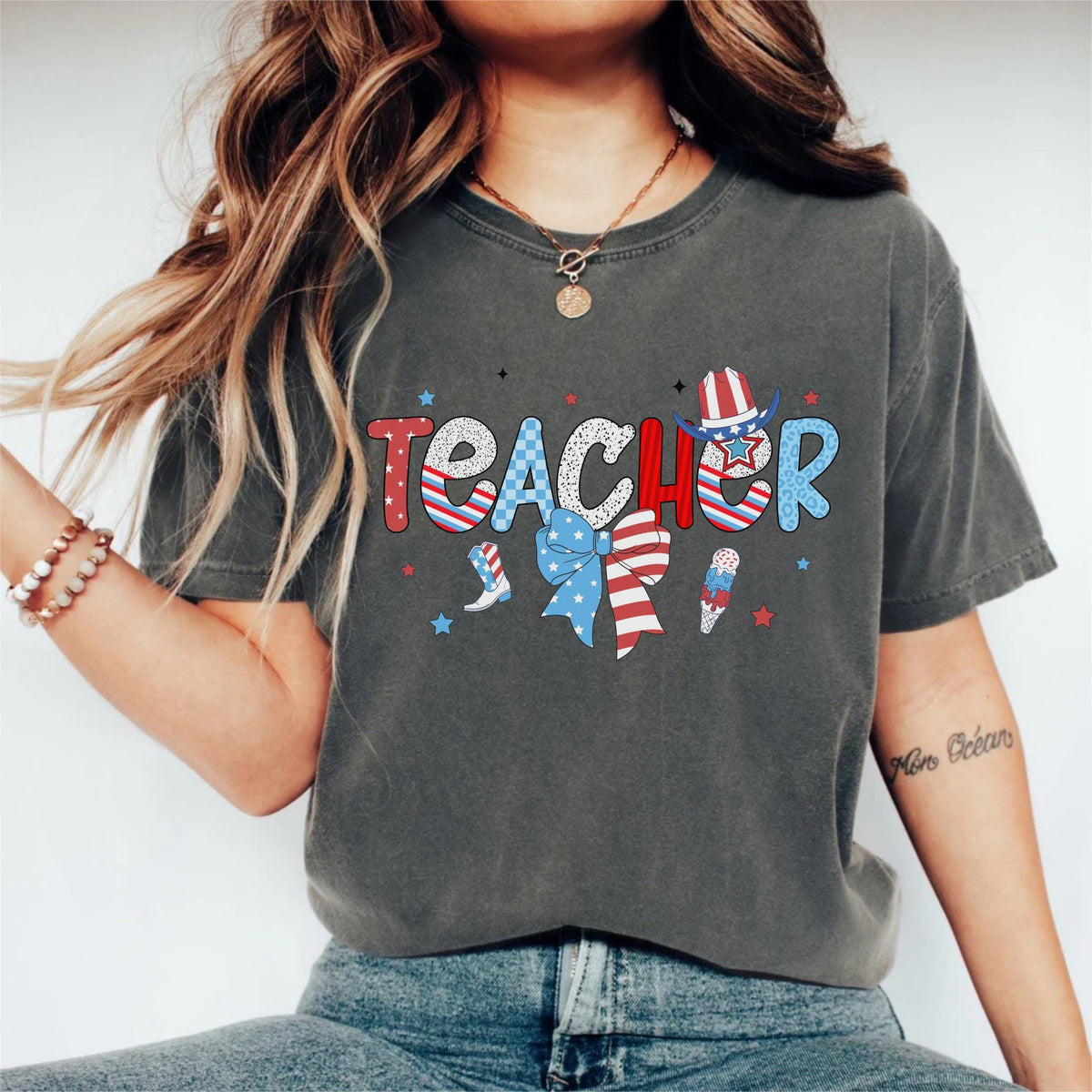 American Teacher Shirt, 4th of July USA Flag Teacher Tee, Patriotic Teachers Shirt, Fourth of July Shirt, Red White Blue School Shirt