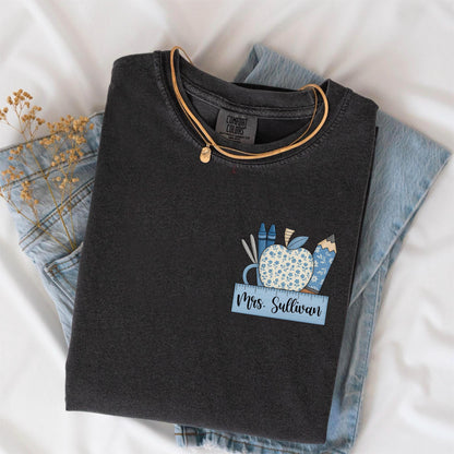 Custom Teacher Name Shirt, Toile de Jouy Preppy Teacher Tee, Cute Back to School Shirt, Teacher Appreciation Gift, New Teacher T-Shirt