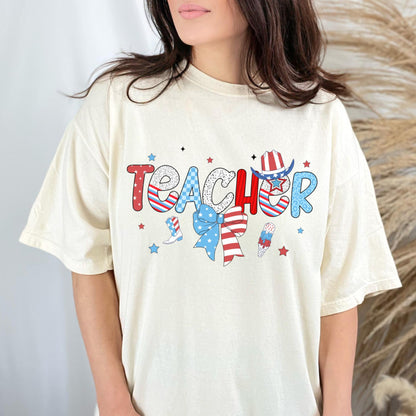 American Teacher Shirt, 4th of July USA Flag Teacher Tee, Patriotic Teachers Shirt, Fourth of July Shirt, Red White Blue School Shirt