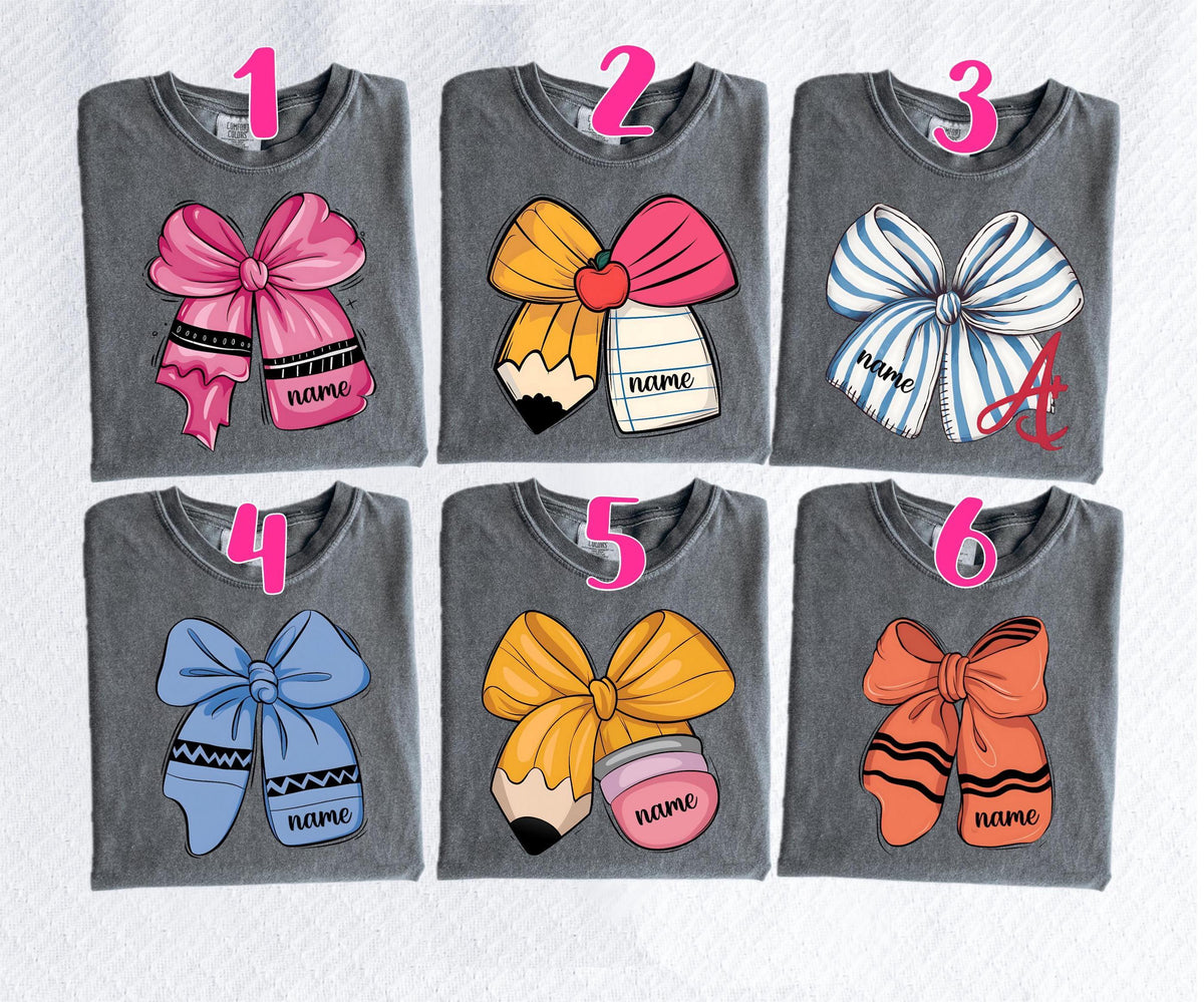Custom Teacher Bow Shirt with Name, Back to School Tee, Teacher Appreciation Gift, Personalized School Shirt, Gift for Teachers & Educators
