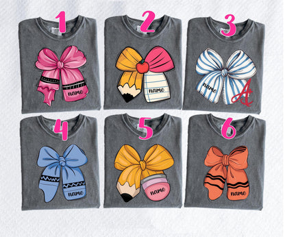 Custom Teacher Bow Shirt with Name, Back to School Tee, Teacher Appreciation Gift, Personalized School Shirt, Gift for Teachers & Educators