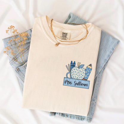 Custom Teacher Name Shirt, Toile de Jouy Preppy Teacher Tee, Cute Back to School Shirt, Teacher Appreciation Gift, New Teacher T-Shirt
