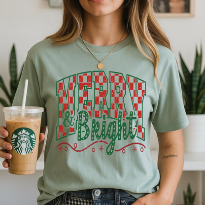 Merry and Bright Shirt, Women’s Christmas Tee, Cute Holiday Tee, Chic Winter Shirt, Christmas Gift Shirt
