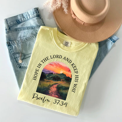 Hope in the Lord Shirt, Trendy Christian Tee, Floral Bible Verse Shirt, Psalm 37:34 Tee, Gift for Her
