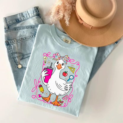 Silly Teacher Goose Shirt, Preppy Coquette Teacher Tee, Funny Back to School Shirt, New Elementary Teacher Shirt