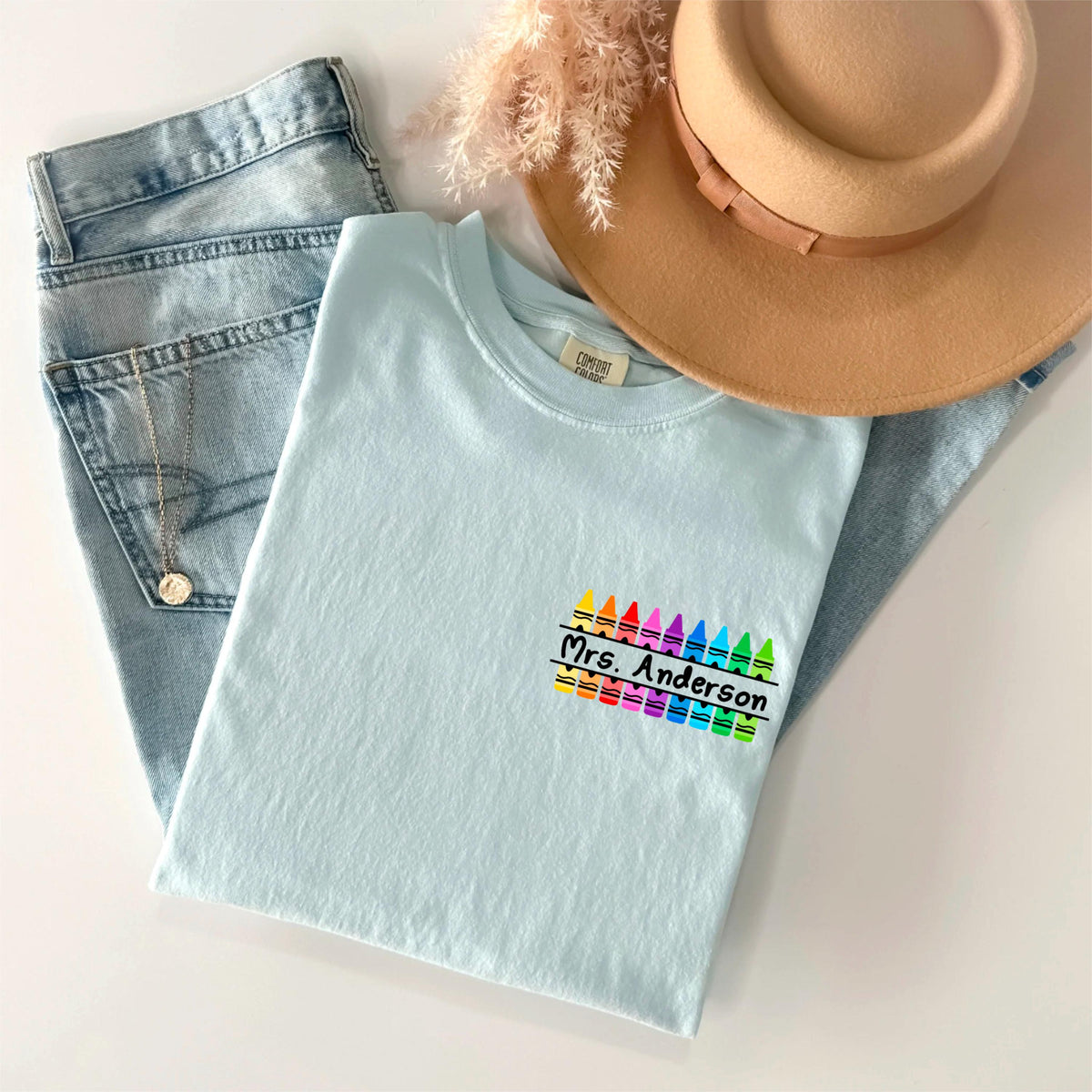 Personalized Teacher Shirt – Custom Crayon Tee, Back to School Tee, Teacher Name Shirt, Gift Shirt for Educators
