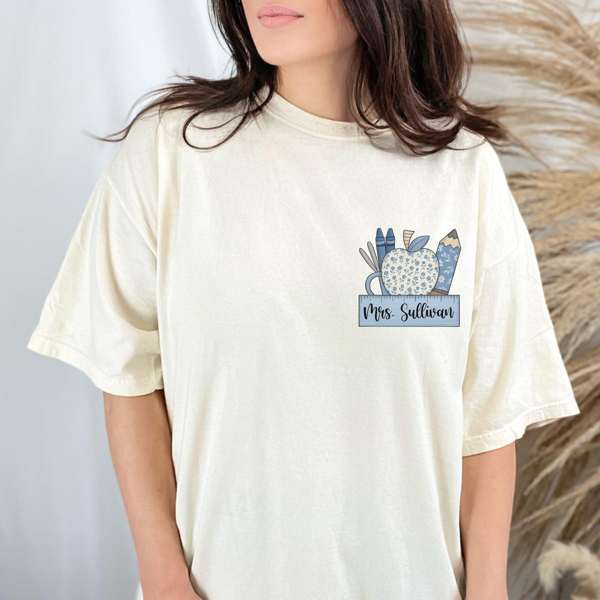 Custom Teacher Name Shirt, Toile de Jouy Preppy Teacher Tee, Cute Back to School Shirt, Teacher Appreciation Gift, New Teacher T-Shirt