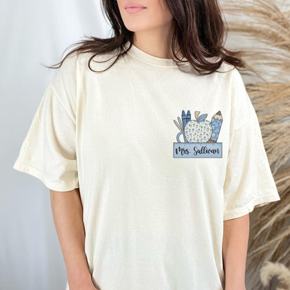 Custom Teacher Name Shirt, Toile de Jouy Preppy Teacher Tee, Cute Back to School Shirt, Teacher Appreciation Gift, New Teacher T-Shirt