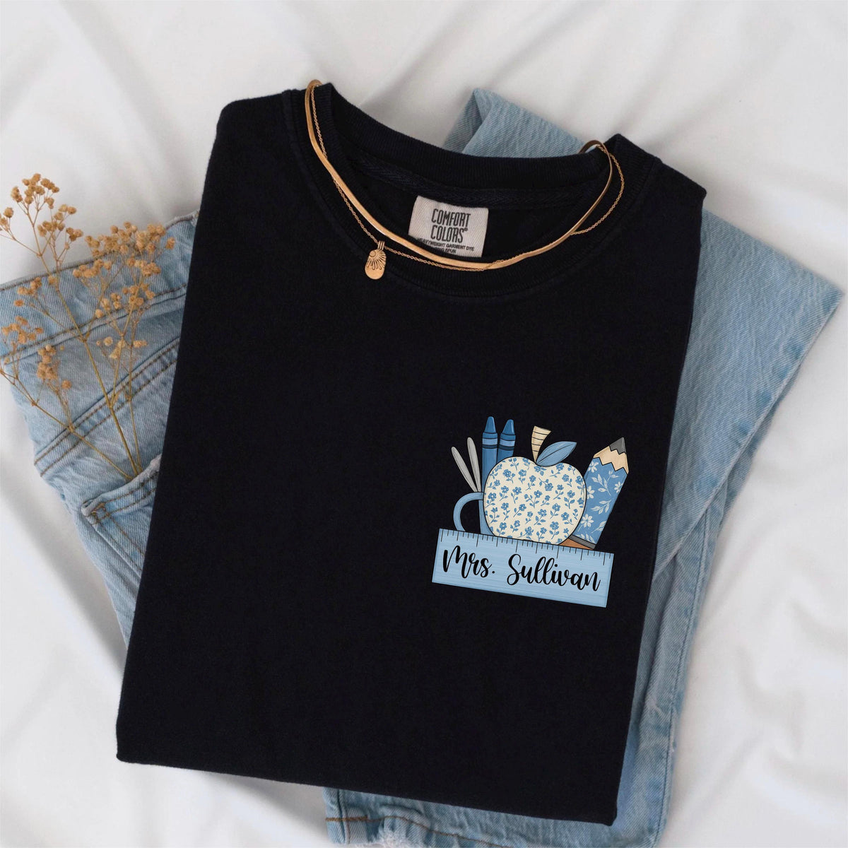 Custom Teacher Name Shirt, Toile de Jouy Preppy Teacher Tee, Cute Back to School Shirt, Teacher Appreciation Gift, New Teacher T-Shirt