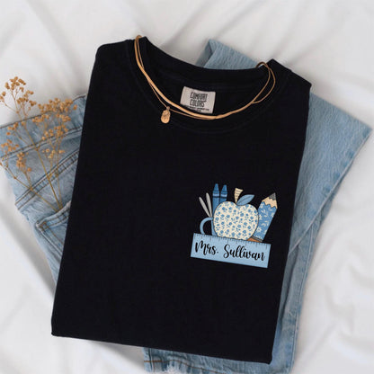 Custom Teacher Name Shirt, Toile de Jouy Preppy Teacher Tee, Cute Back to School Shirt, Teacher Appreciation Gift, New Teacher T-Shirt