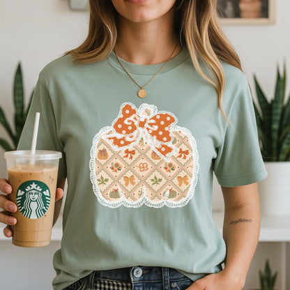 Lace Pumpkin Shirt – Cute Fall Tee, Preppy Coquette Halloween Hoodie, Autumn Mom Sweatshirt, Fall Teacher Shirt