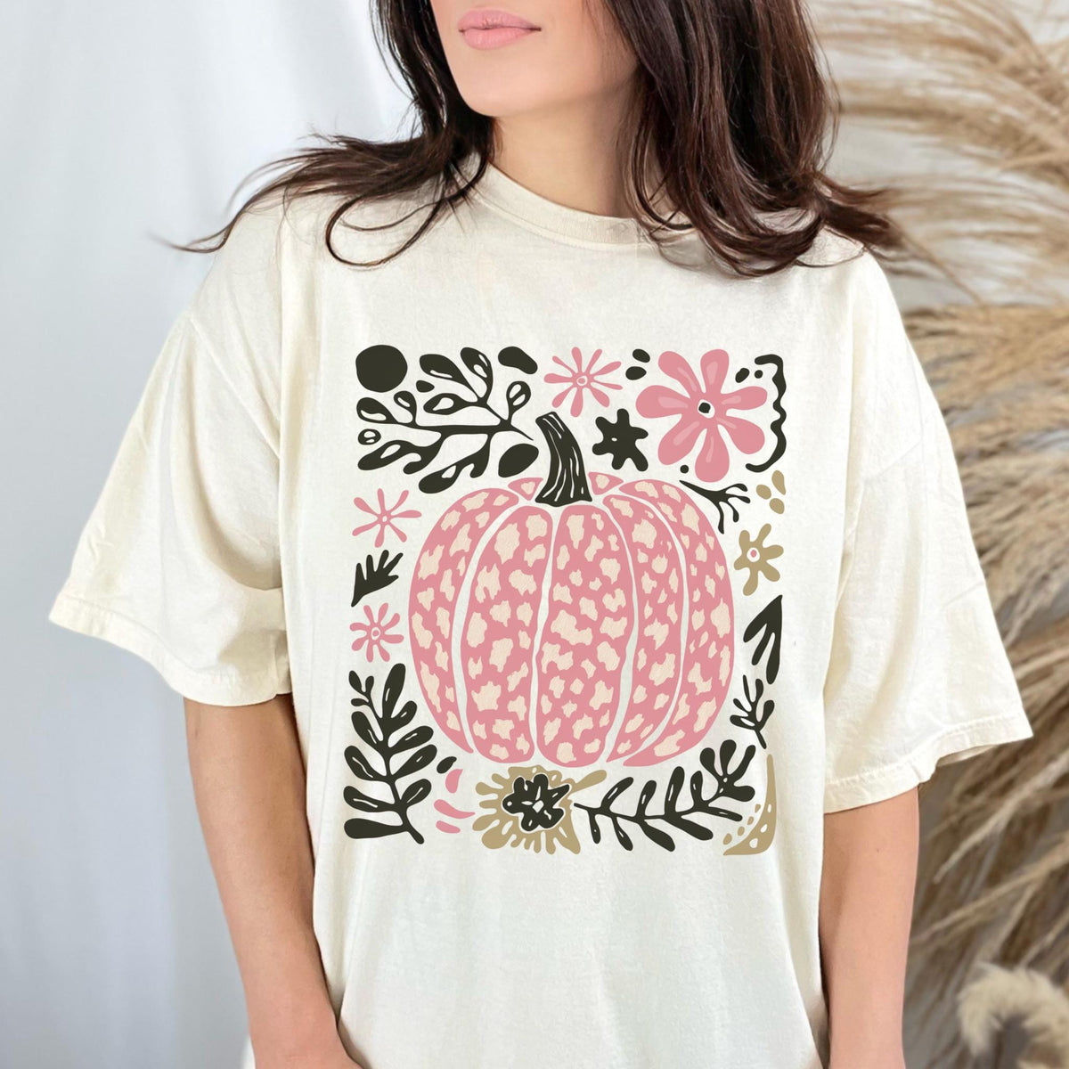 Pink Leopard Pumpkin Shirt: Boho Fall Halloween Tee