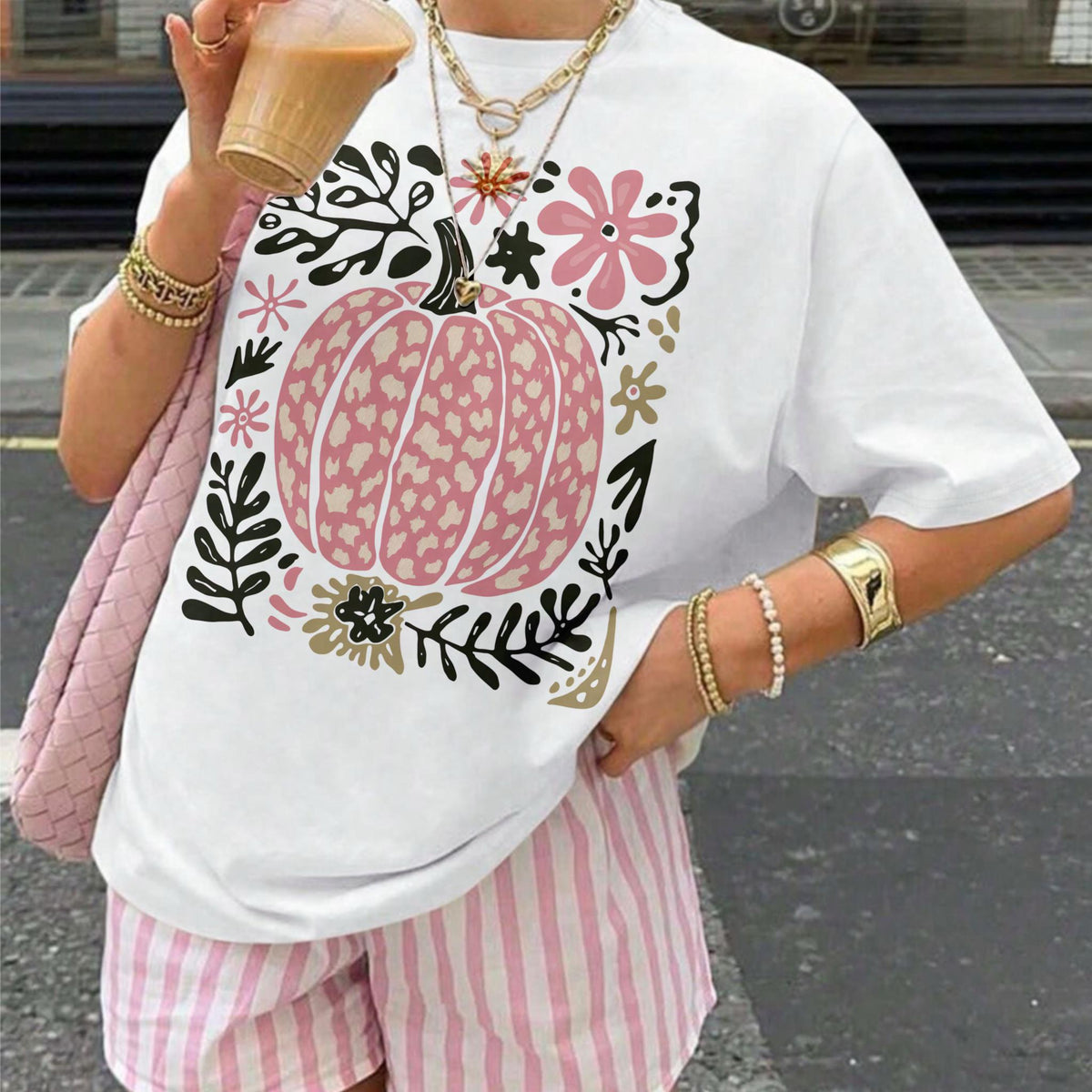 Pink Leopard Pumpkin Shirt: Boho Fall Halloween Tee