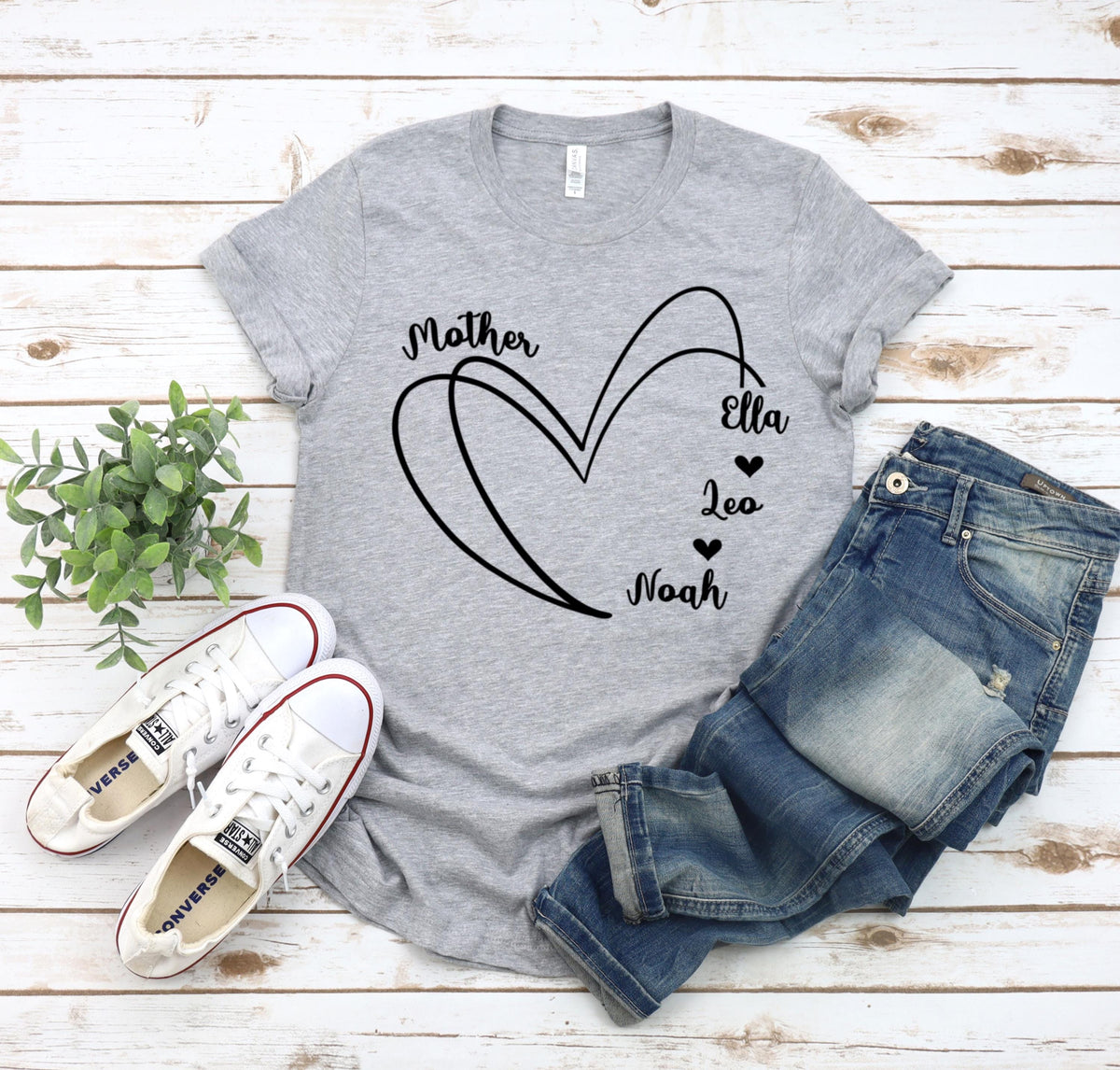 Custom Mom Heart Tee, Personalized Kids' Names Shirt