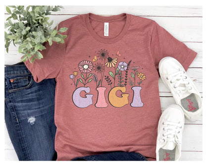 Wildflowers Gigi Shirt, Custom Grandma Tee, Floral Nana Shirt, Cute Grammy Tee,  Mother's Day Gift for Grandma