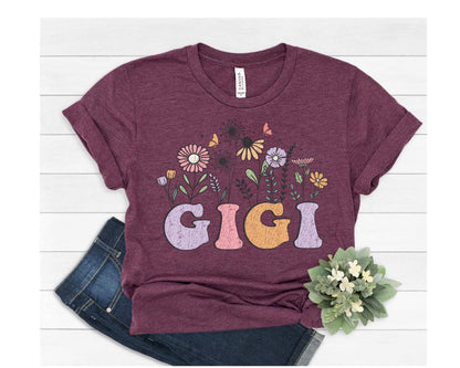 Wildflowers Gigi Shirt, Custom Grandma Tee, Floral Nana Shirt, Cute Grammy Tee,  Mother's Day Gift for Grandma