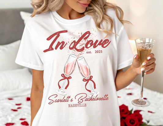 In Love Shirt, Custom Location Bachelorette Tee, Personalized Bride Shirt, Future Mrs. Tee, Bridal Party & Bridesmaid Gift