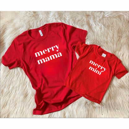 Merry Mama & Mini Shirt, Matching Christmas Tee, Personalized Holiday Tee, Family Merry Shirt, Festive Shirt
