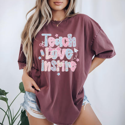 Teach Love Inspire Shirt – Boho Teacher Tee, Retro Floral Tee, Back to School Shirt, Gift for Teacher Shirt