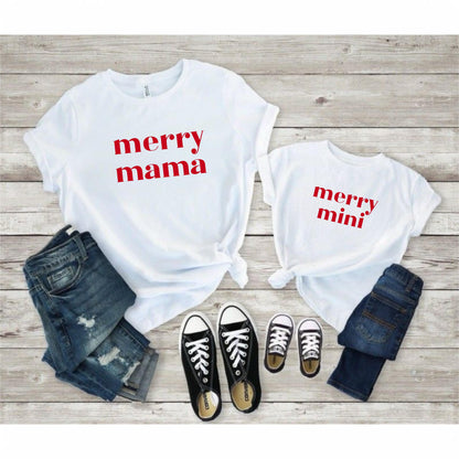 Merry Mama & Mini Shirt, Matching Christmas Tee, Personalized Holiday Tee, Family Merry Shirt, Festive Shirt
