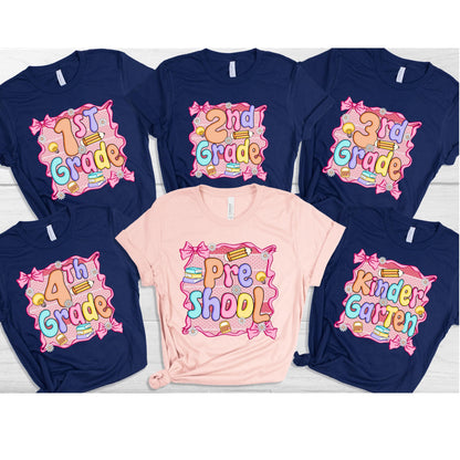 Coquette Teacher First Day of School Shirt, Preppy Bow Grade Level Tee, Back to School Teacher/Student Gift, Cute Elementary Teacher T-Shirt