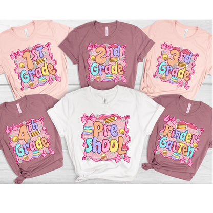 Coquette Teacher First Day of School Shirt, Preppy Bow Grade Level Tee, Back to School Teacher/Student Gift, Cute Elementary Teacher T-Shirt