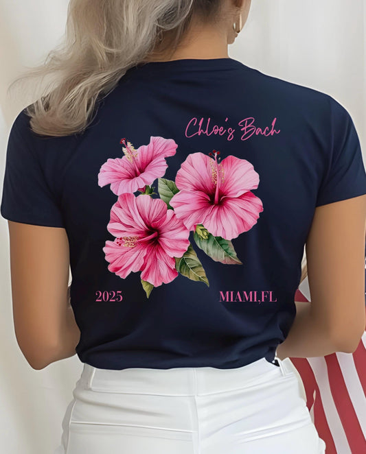Custom Hibiscus Bachelorette Shirt, Beach Trip Tee, Bridesmaid Gift Tee, Girls Trip Shirt, Custom Name & Date Destination Shirt