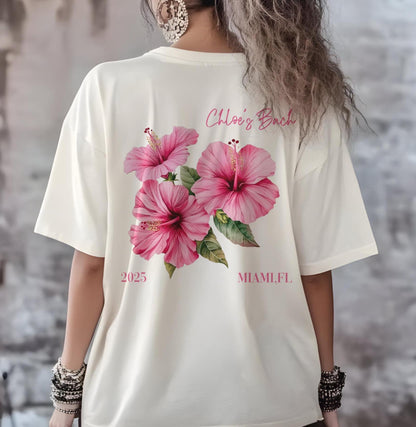 Custom Hibiscus Bachelorette Shirt, Beach Trip Tee, Bridesmaid Gift Tee, Girls Trip Shirt, Custom Name & Date Destination Shirt