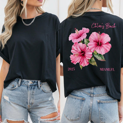 Custom Hibiscus Bachelorette Shirt, Beach Trip Tee, Bridesmaid Gift Tee, Girls Trip Shirt, Custom Name & Date Destination Shirt