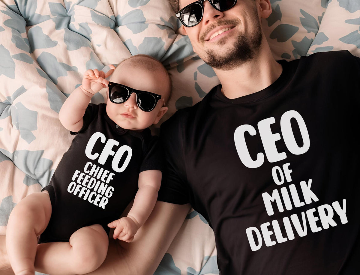 CEO of Milk Delivery & CFO Matching Shirt, Funny Dad and Baby Tee, Father's Day Tee, New Dad Shirt Gift