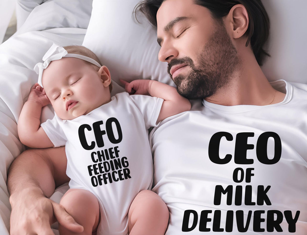 CEO of Milk Delivery & CFO Matching Shirt, Funny Dad and Baby Tee, Father's Day Tee, New Dad Shirt Gift