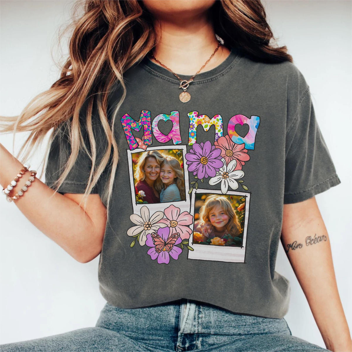 Custom Mama Shirt with Kids Photo – Pink Coquette Tee, Personalized Tee, Cute Mom Shirt, Gift Shirt for Her