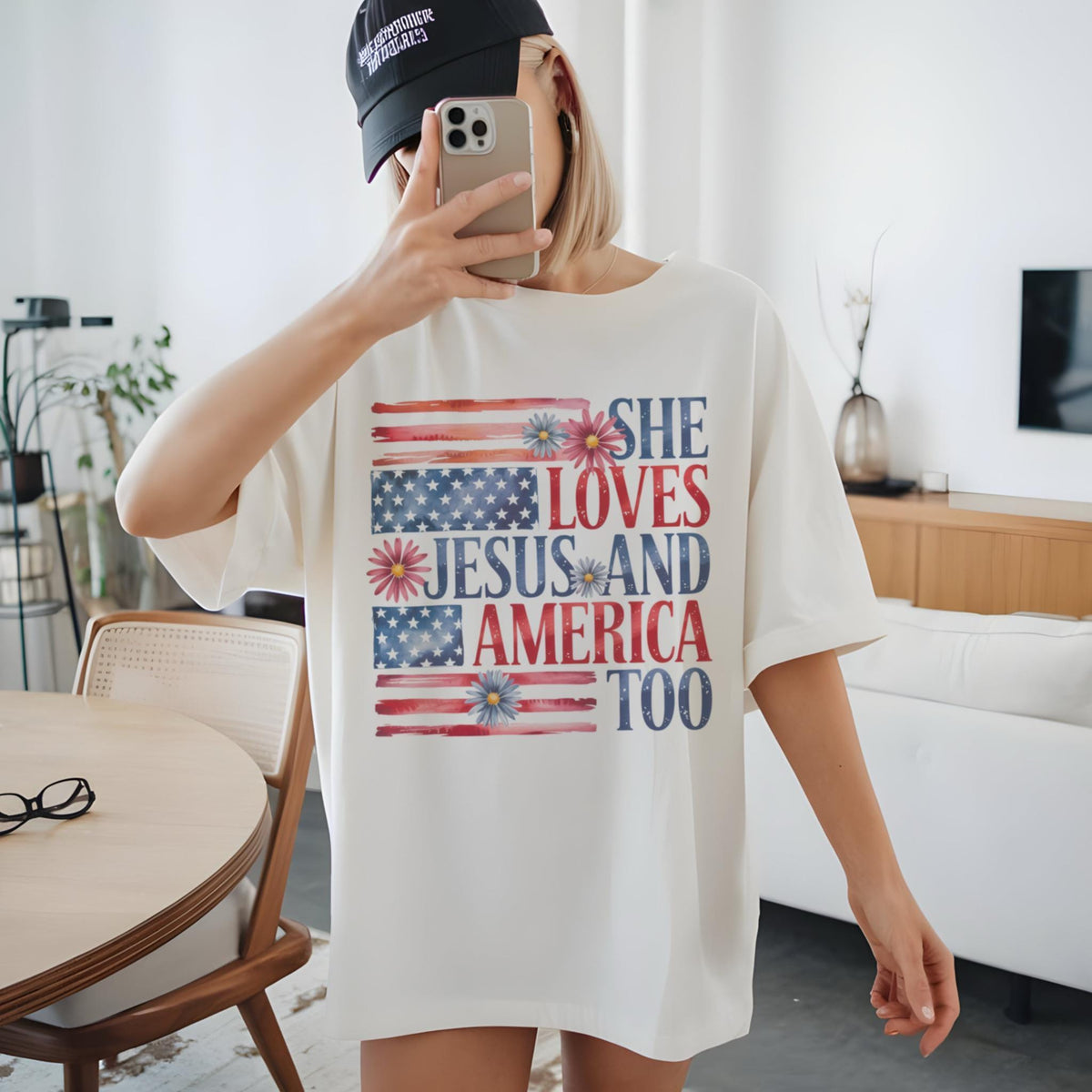 She Loves Jesus and America Too Shirt – Retro USA Tee, Christian Tee, 4th of July Shirt, Patriotic Shirt