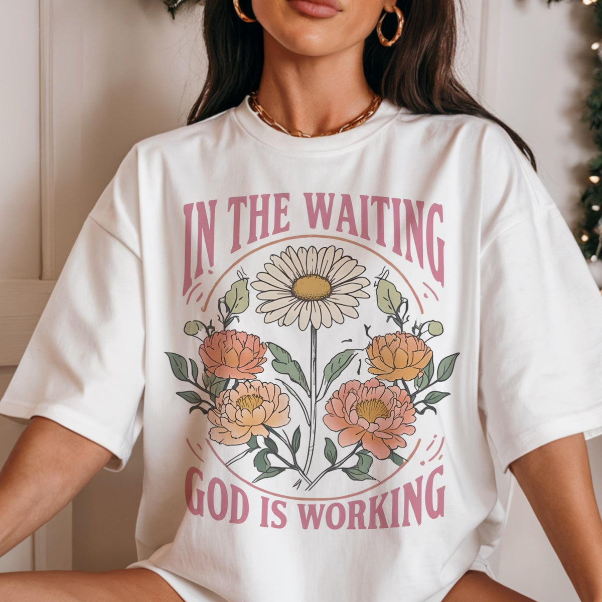 In the Waiting God is Working Shirt, Vintage Floral Christian Tee, Bible Verse Tee,  Wildflower Shirt