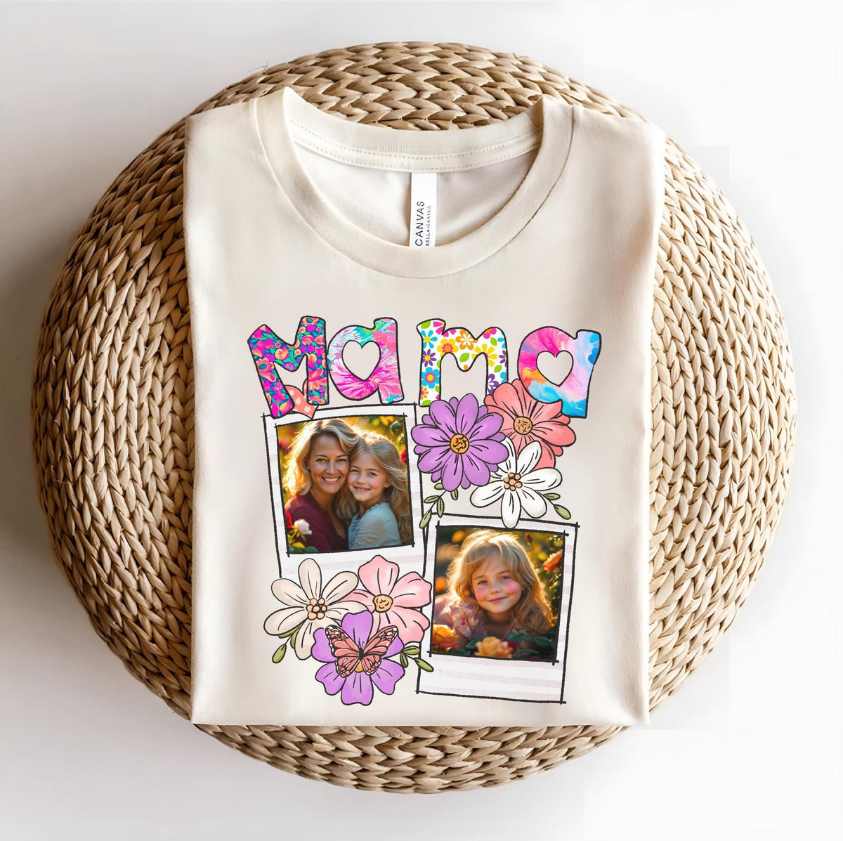 Custom Mama Shirt with Kids Photo – Pink Coquette Tee, Personalized Tee, Cute Mom Shirt, Gift Shirt for Her