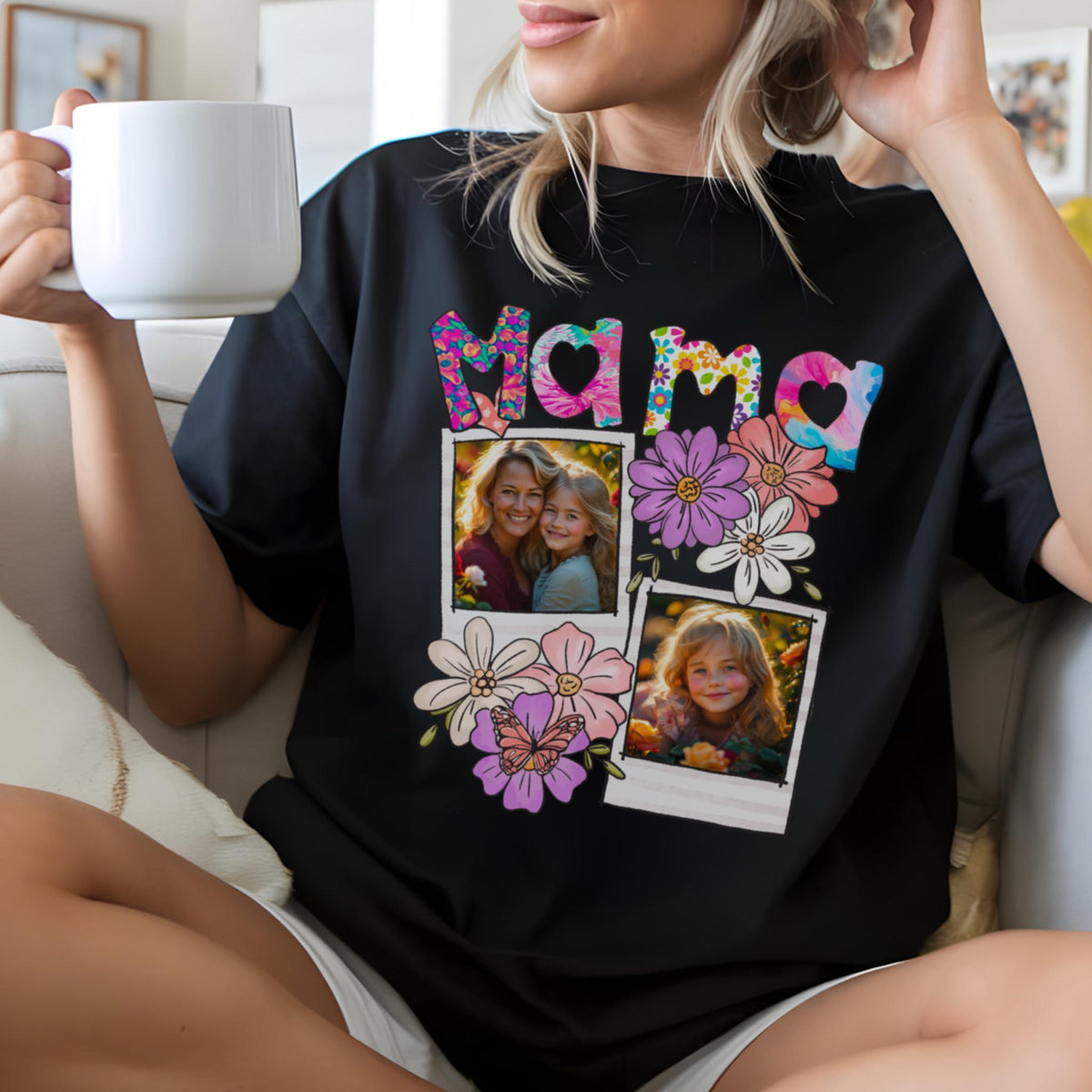 Custom Mama Shirt with Kids Photo – Pink Coquette Tee, Personalized Tee, Cute Mom Shirt, Gift Shirt for Her