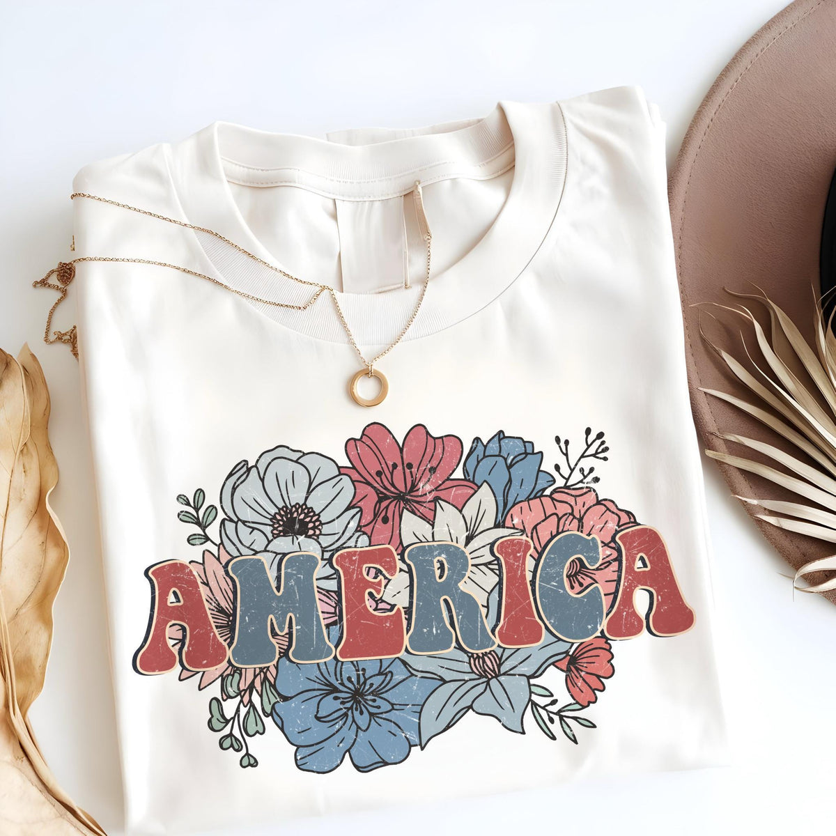 Retro Floral America Shirt, Trendy 4th of July Tee, Patriotic Shirt, USA Tee, Cute Gift for Her