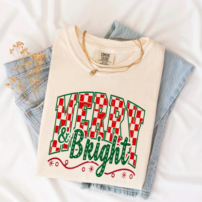 Merry and Bright Shirt, Women’s Christmas Tee, Cute Holiday Tee, Chic Winter Shirt, Christmas Gift Shirt