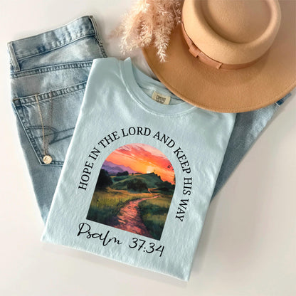 Hope in the Lord Shirt, Trendy Christian Tee, Floral Bible Verse Shirt, Psalm 37:34 Tee, Gift for Her
