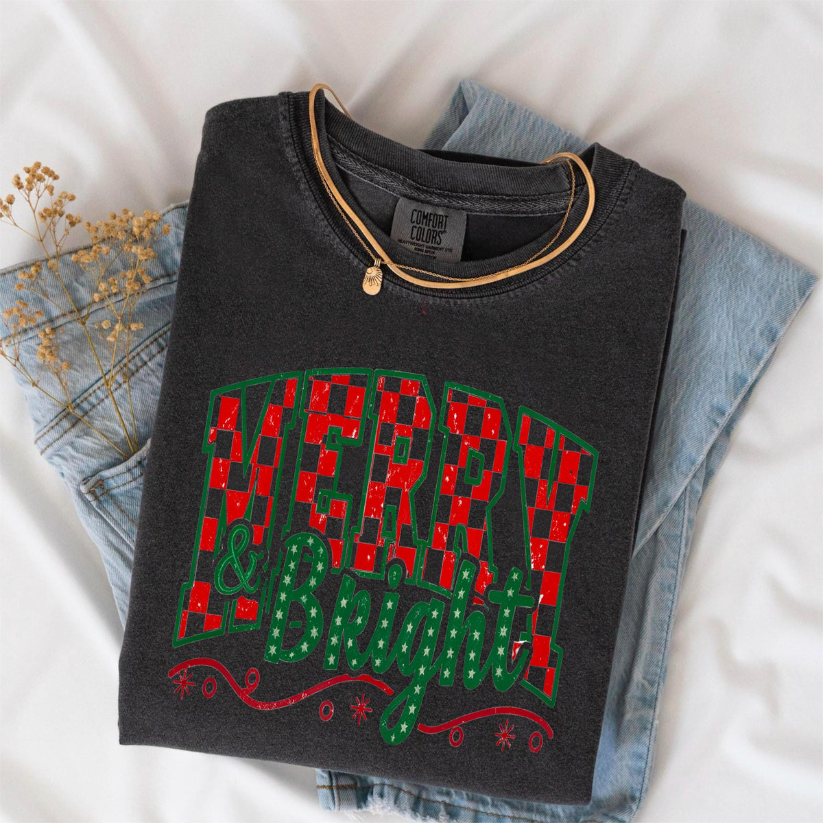 Merry and Bright Shirt, Women’s Christmas Tee, Cute Holiday Tee, Chic Winter Shirt, Christmas Gift Shirt
