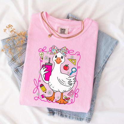 Silly Teacher Goose Shirt, Preppy Coquette Teacher Tee, Funny Back to School Shirt, New Elementary Teacher Shirt