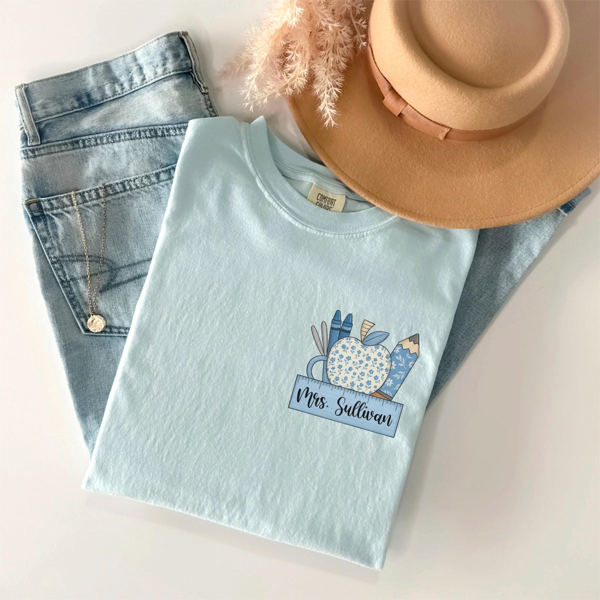 Custom Teacher Name Shirt, Toile de Jouy Preppy Teacher Tee, Cute Back to School Shirt, Teacher Appreciation Gift, New Teacher T-Shirt