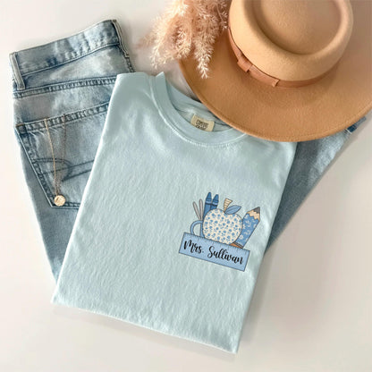 Custom Teacher Name Shirt, Toile de Jouy Preppy Teacher Tee, Cute Back to School Shirt, Teacher Appreciation Gift, New Teacher T-Shirt