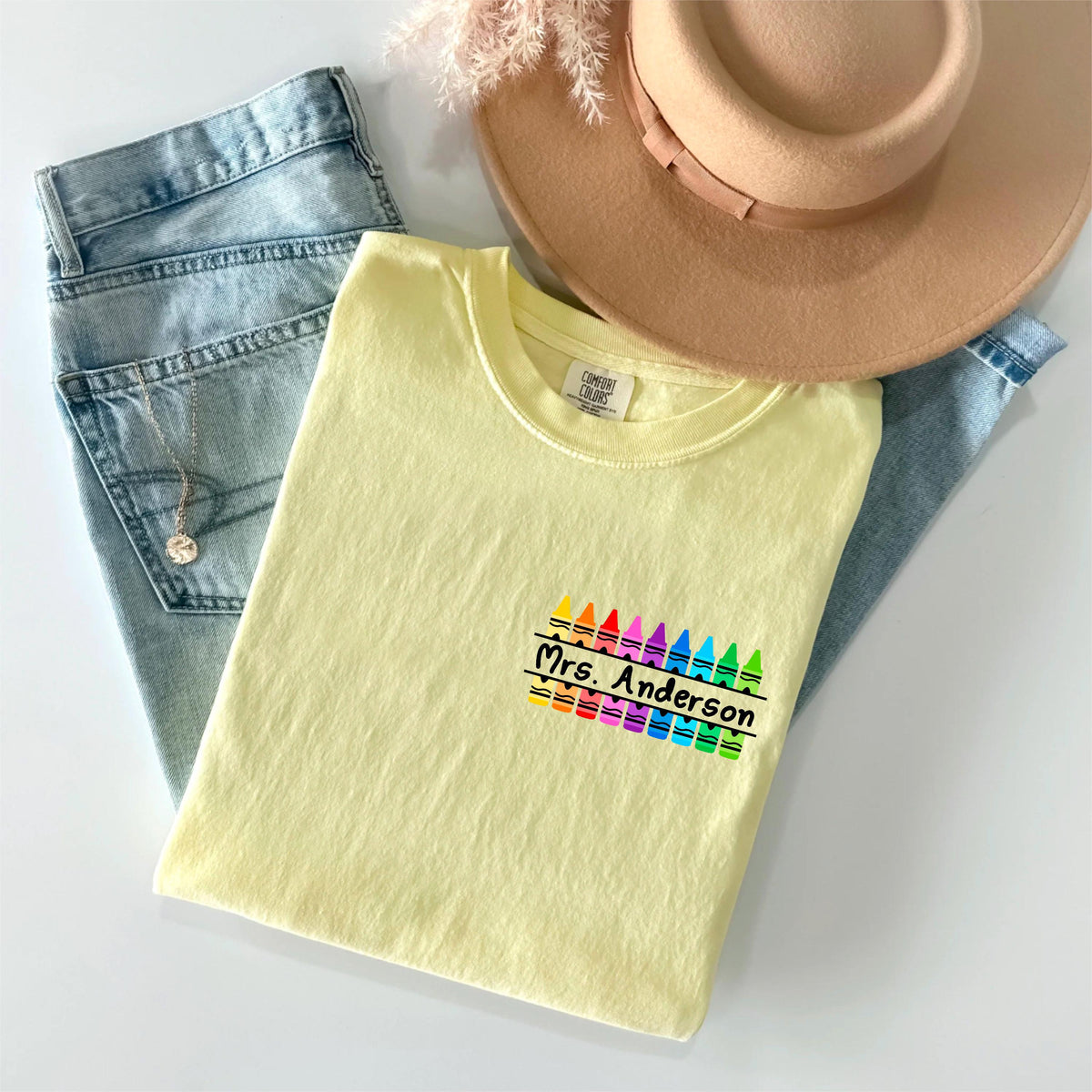 Personalized Teacher Shirt – Custom Crayon Tee, Back to School Tee, Teacher Name Shirt, Gift Shirt for Educators