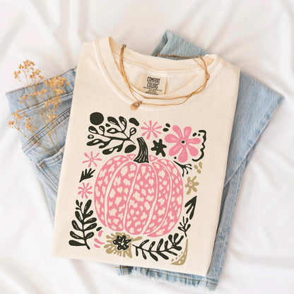 Pink Leopard Pumpkin Shirt: Boho Fall Halloween Tee