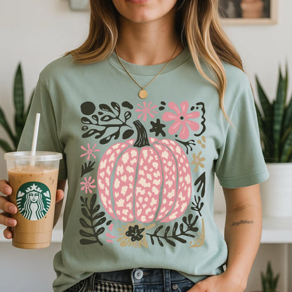 Pink Leopard Pumpkin Shirt: Boho Fall Halloween Tee